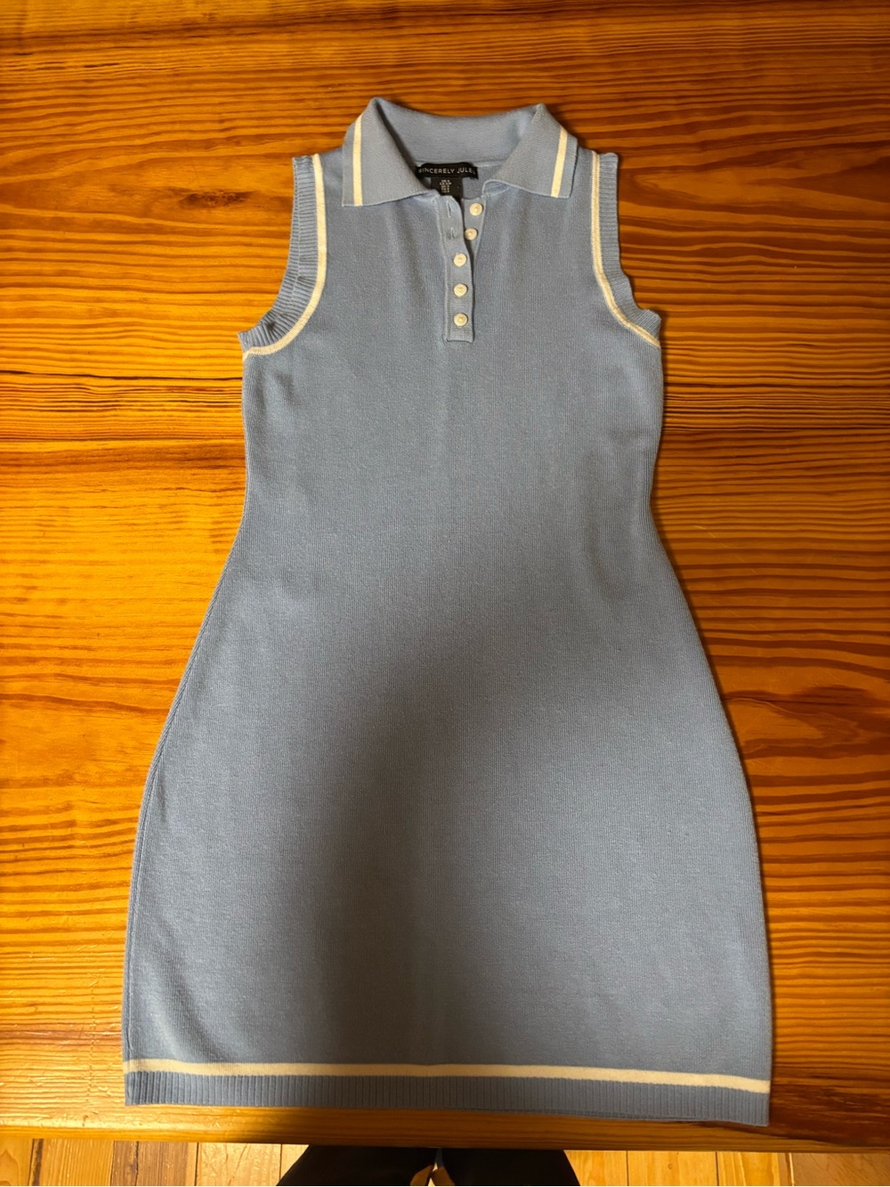 Sincerely Jules Light Blue Sleeveless Polo Knit Dress with White Trim